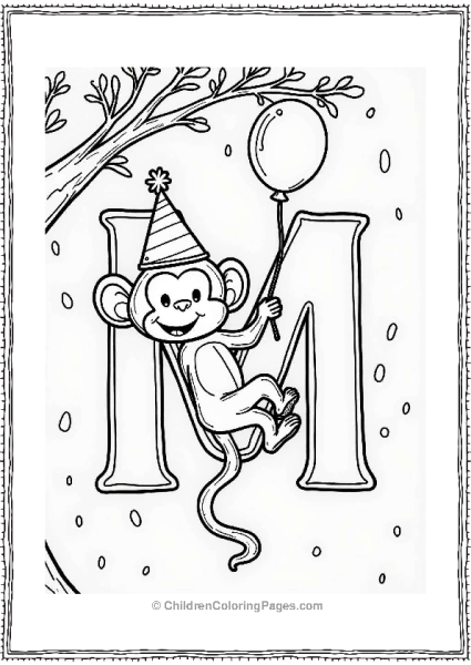 Cheerful Monkey Swinging With Balloons Free PDF Printable