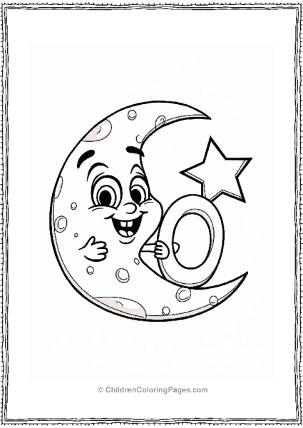 Cheerful Moon Holding Letter O Free PDF Printable