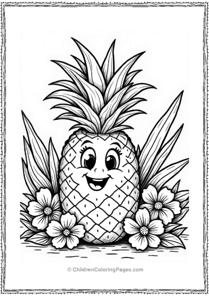 Cheerful Pineapple In A Tropical Garden Free PDF Printable