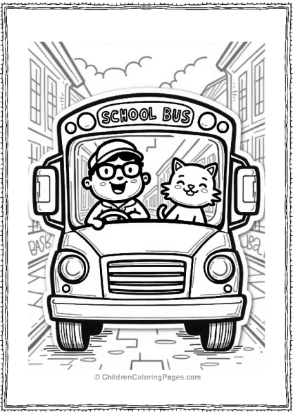 Cheerful School Bus Driver And Cat Free PDF Printable