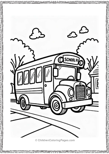 Cheerful School Bus On A Sunny Street Free PDF Printable