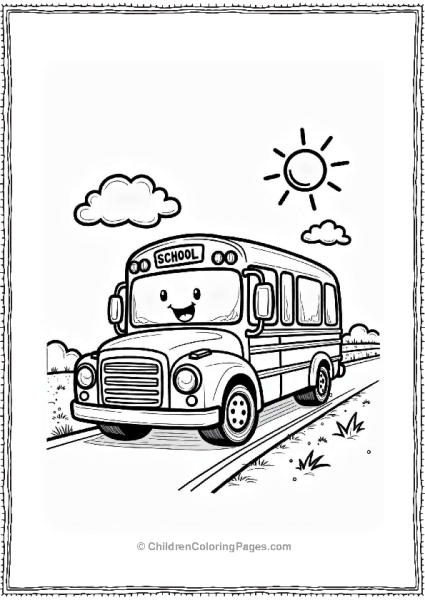 Cheerful School Bus Under A Bright Sun Free PDF Printable