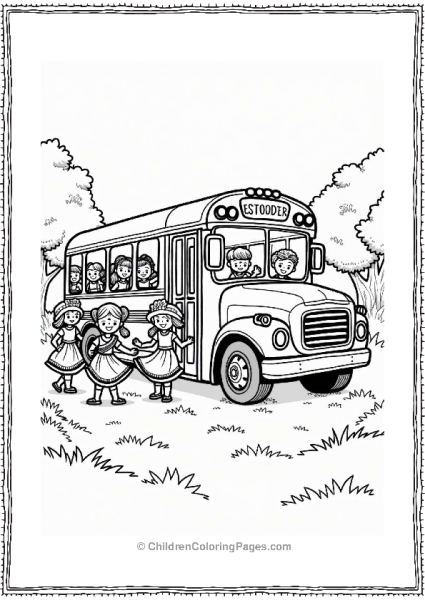 Cheerful School Bus With Dancing Children Free PDF Printable