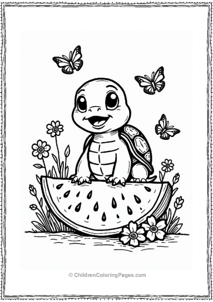 Cheerful Turtle On Watermelon Slice Free PDF Printable