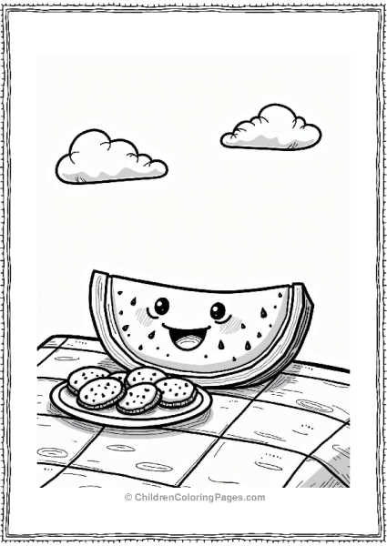 Cheerful Watermelon Slice At Picnic Table Free PDF Printable