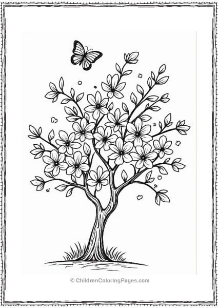 Cherry Blossom In Full Bloom Flower Coloring Page Free PDF Printable