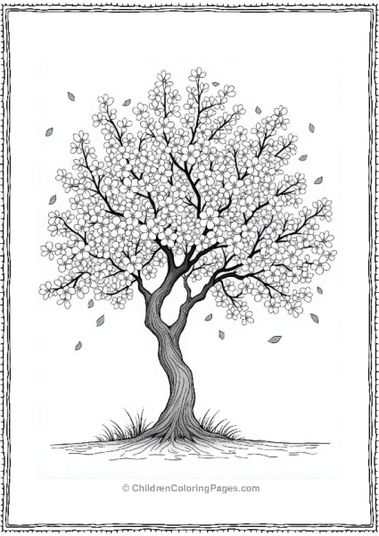 Cherry Blossom Tree In Bloom Flower Coloring Page Free PDF Printable