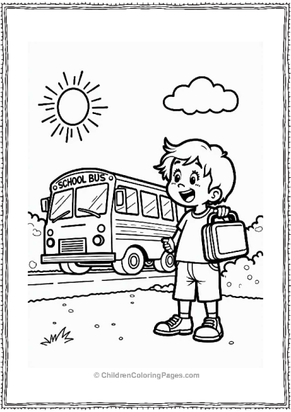 Child At The School Bus Stop Free PDF Printable