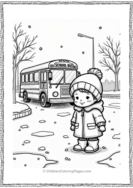 Child At The Snowy Bus Stop Free PDF Printable