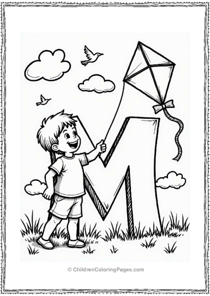 Child Flying A Colorful Kite On A Sunny Day Free PDF Printable