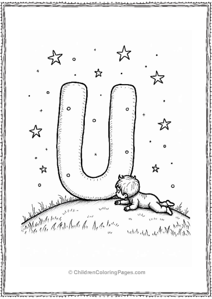 Child Gazing At Stars With Letter U Free PDF Printable