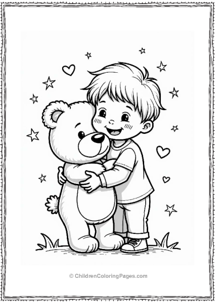 Child Hugging Teddy Bear With Stars And Hearts Free PDF Printable