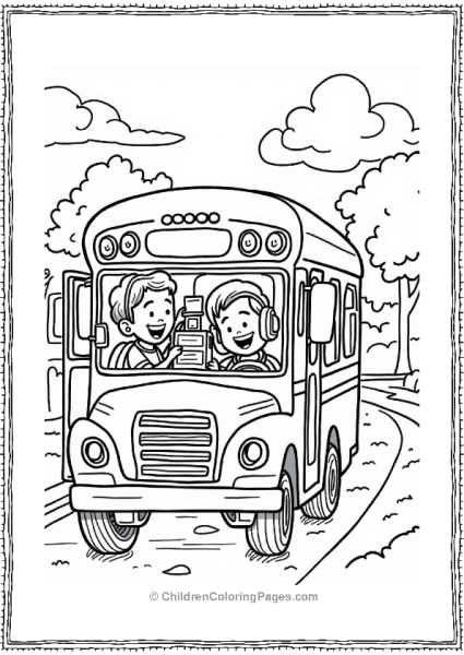 Child Playing On School Bus Free PDF Printable