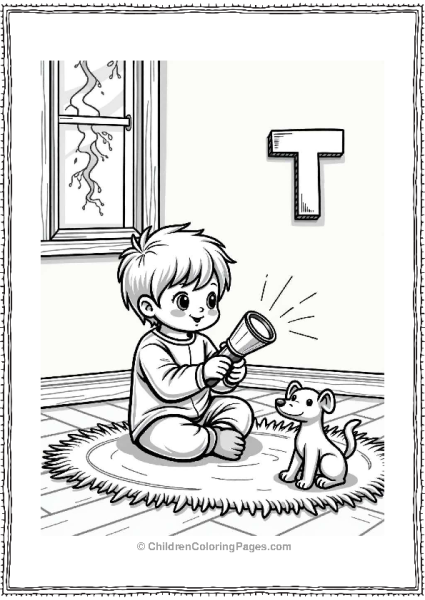 Child Playing With Toys And Thunder With Letter T Free PDF Printable