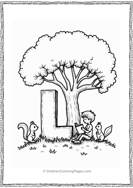 Child Reading Under A Tree With Letter L Free PDF Printable