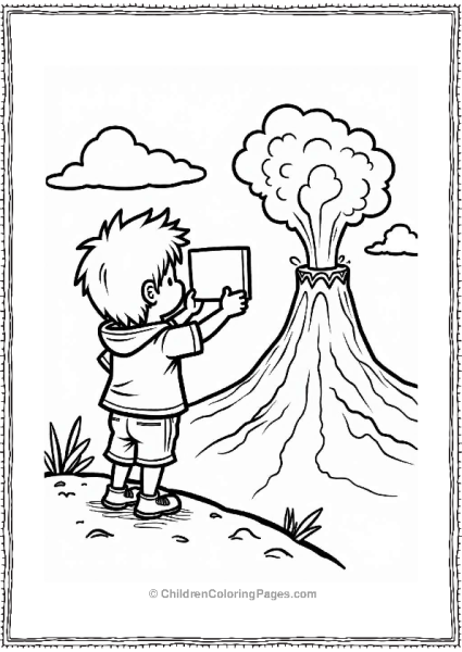 Child Watching Erupting Volcano Free PDF Printable