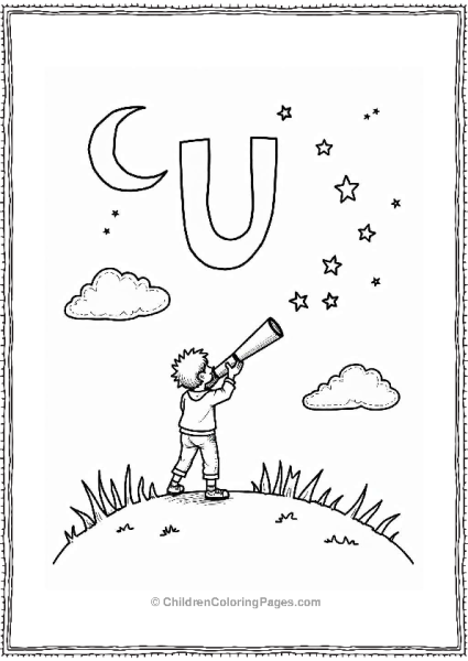 Child With Telescope Under Starry U Free PDF Printable