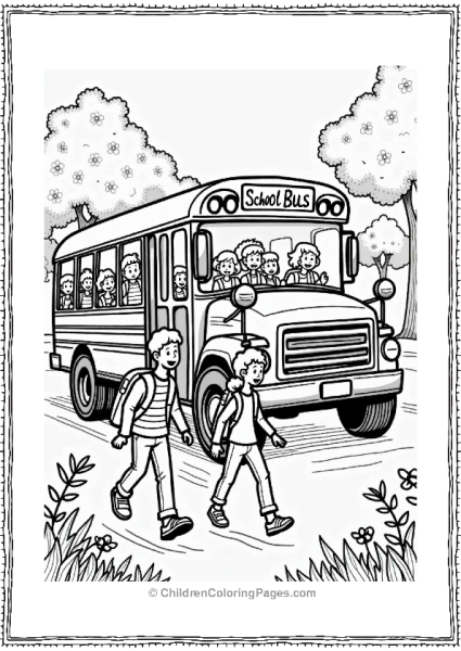 Children Exiting A School Bus In A Sunny Park Free PDF Printable