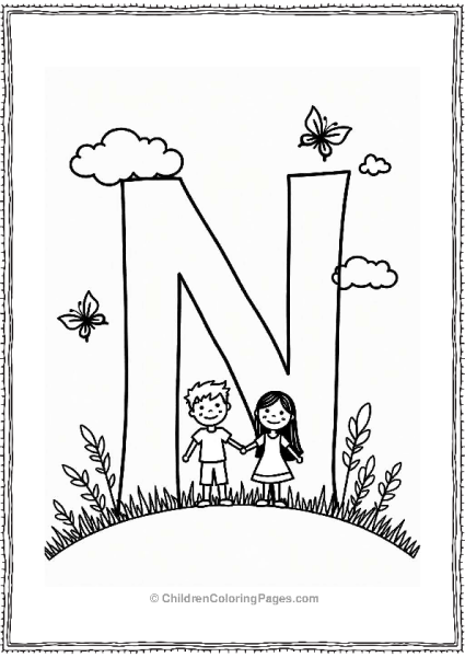 Children Forming Letter N On A Hill Free PDF Printable