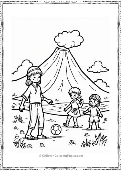 Children Playing Near Volcano Free PDF Printable