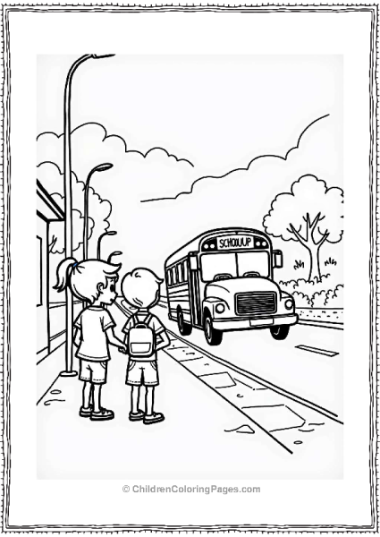 Children Waiting For The School Bus Free PDF Printable