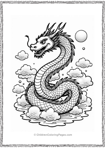 Chinese Snake Dragon Among Clouds And Waves Free PDF Printable