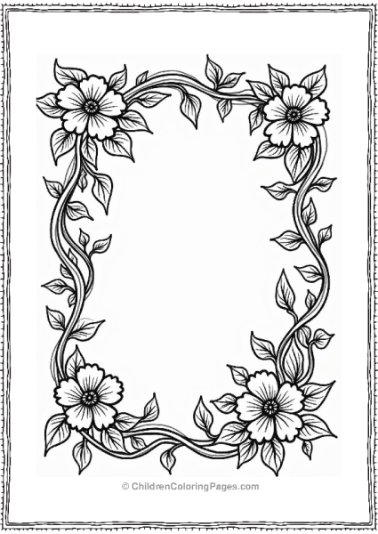 Classic Floral Frame For Kids Flower Coloring Page Free PDF Printable