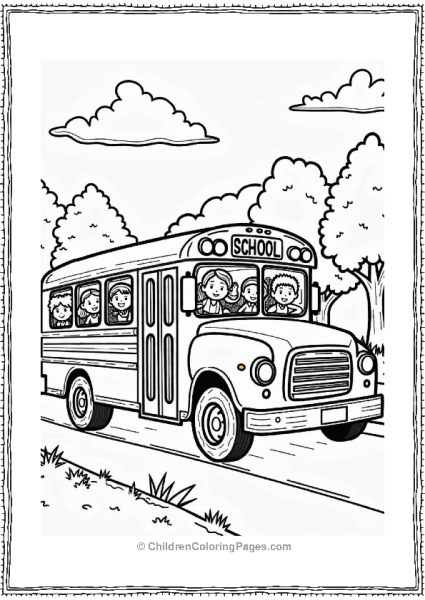 Colorful School Bus With Happy Children Free PDF Printable