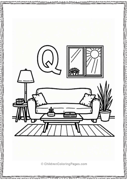 Comfortable Living Room Coloring Page Free PDF Printable