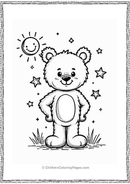 Confident Teddy Bear Among Stars And Sun Free PDF Printable