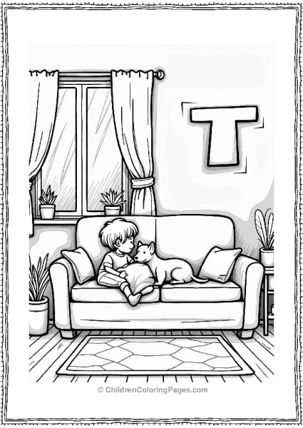 Cozy Living Room With Letter T Free PDF Printable