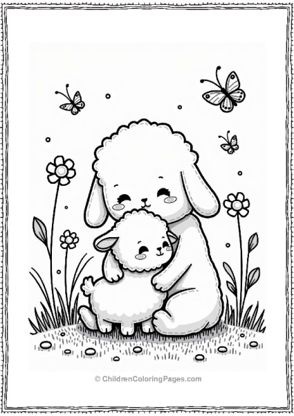 Cuddling A Fluffy Lamb In A Meadow Free PDF Printable