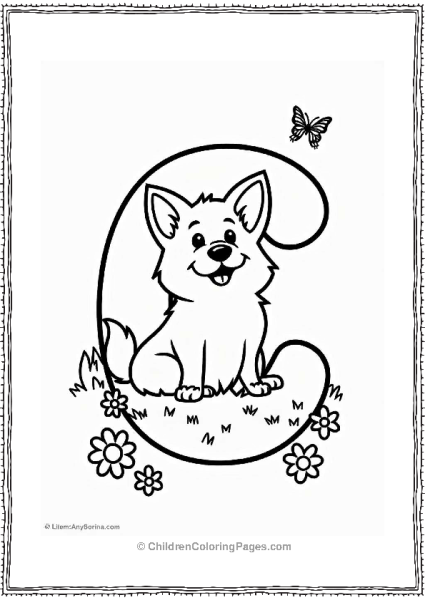 Cuddly Corgi Surrounded By Flowers And Butterflies Free PDF Printable