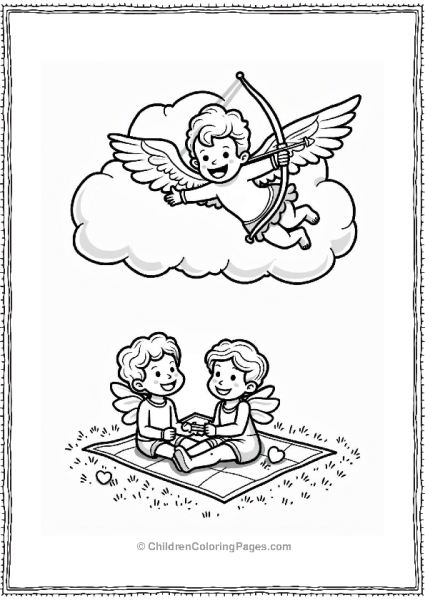 Cupid Aiming From A Cloud Free PDF Printable