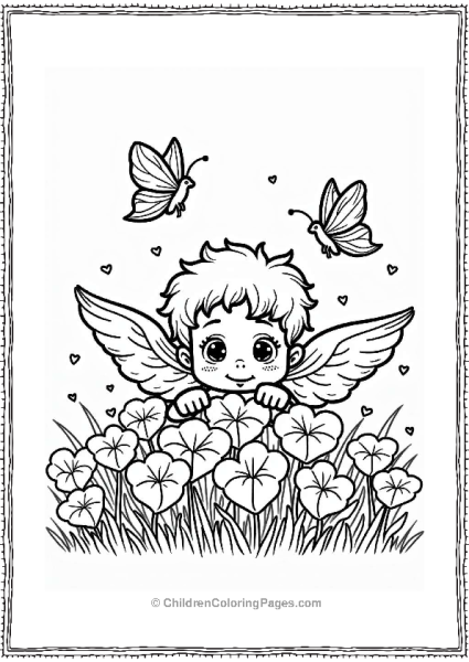 Cupid Among Heart Shaped Flowers Free PDF Printable