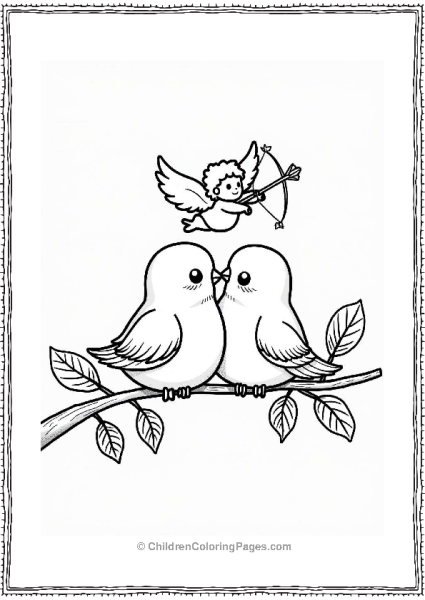 Cupid And Lovebirds On A Branch Free PDF Printable