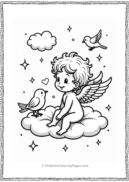 Cupid And Lovebirds On A Cloud Free PDF Printable