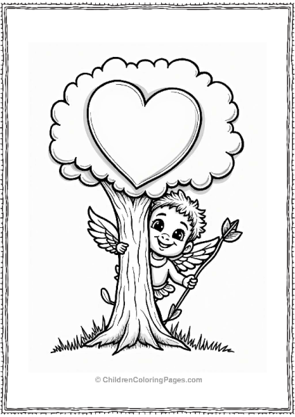 Cupid Behind A Heart Shaped Tree Free PDF Printable