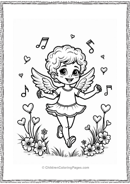 Cupid Dancing Among Heart Flowers Free PDF Printable