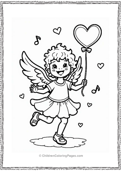 Cupid Dancing With A Heart Balloon Free PDF Printable