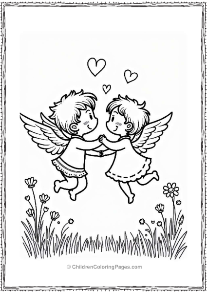 Cupid Jumping With Dancing Hearts Free PDF Printable