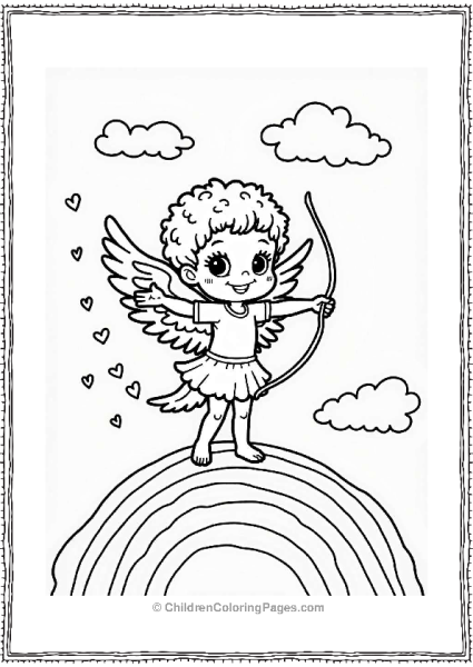 Cupid On A Rainbow With Cascading Hearts Free PDF Printable
