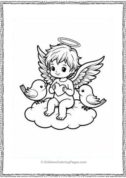 Cupid With Lovebirds On A Cloud Free PDF Printable