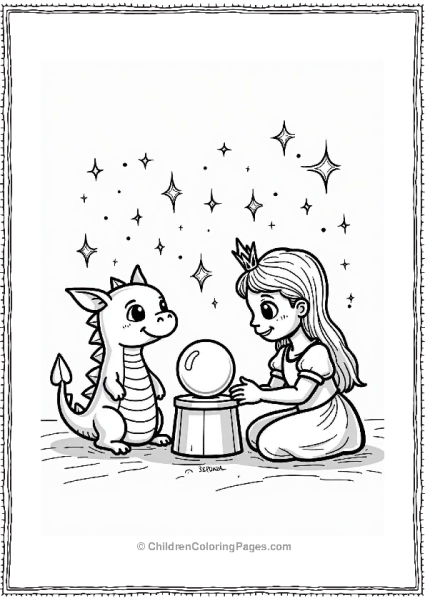 Curious Princess With Crystal Ball And Dragon Free PDF Printable