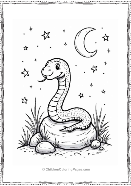 Curious Snake Under A Crescent Moon Free PDF Printable