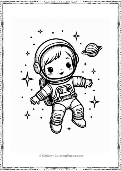 Cute Astronaut Floating In Space Tattoo Coloring Page Free PDF Printable