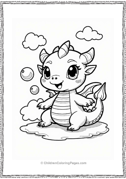 Cute Chibi Dragon Blowing Bubbles Free PDF Printable