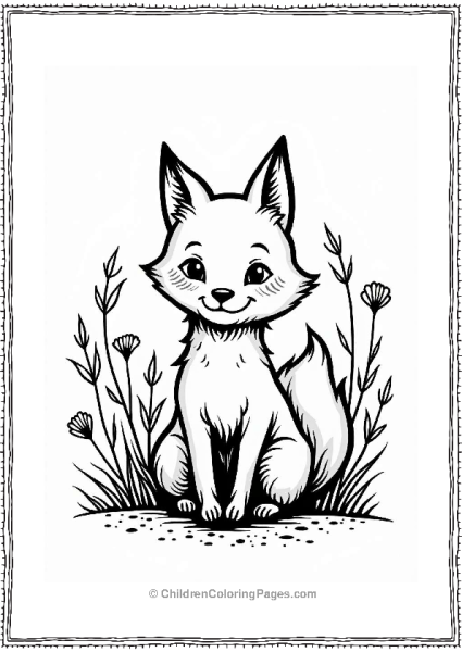 Cute Fox In Grass And Wildflowers Tattoo Coloring Page Free PDF Printable