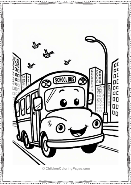 Cute School Bus In The City Free PDF Printable