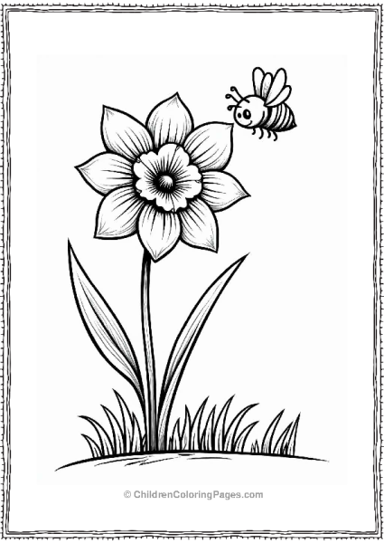 Daffodil And Honeybee Flower Coloring Page Free PDF Printable